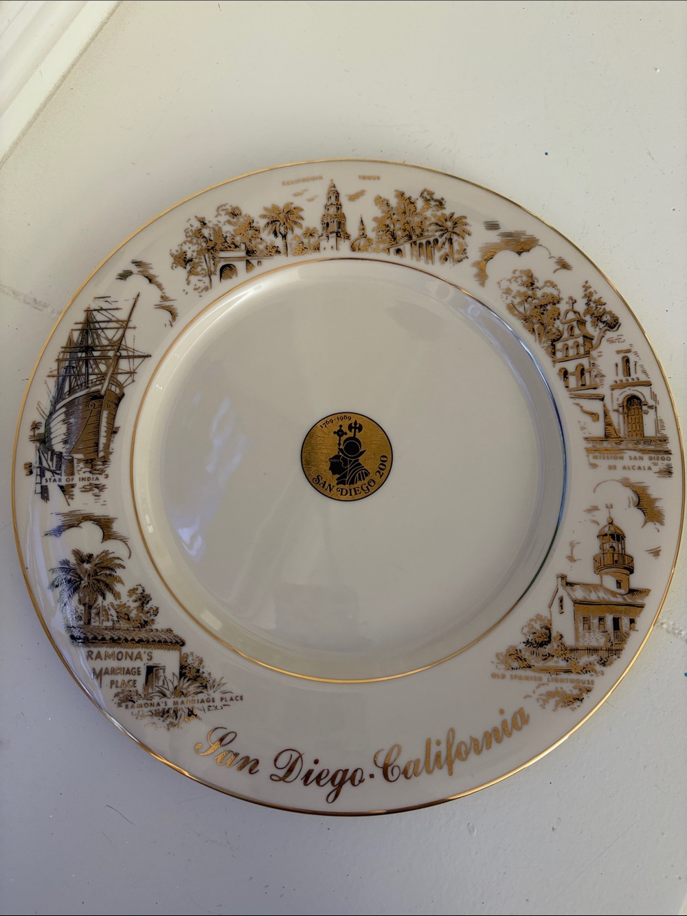 San Diego California Gold-Trim Decorative Collector Plate 200 anniversary